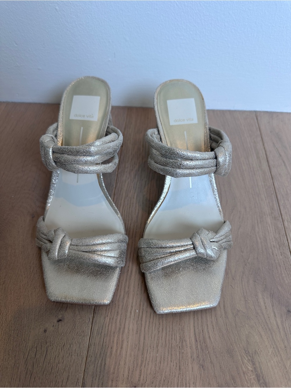 Dolce Vita Metallic Knotted Block Heel Sandals – Champagne Gold